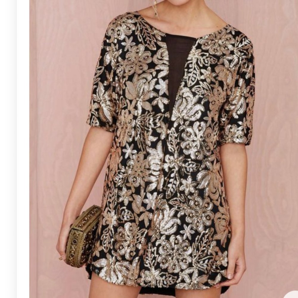 Lovers + Friends | Saturday Night Black and Gold Sequin Dress Size Large NWT